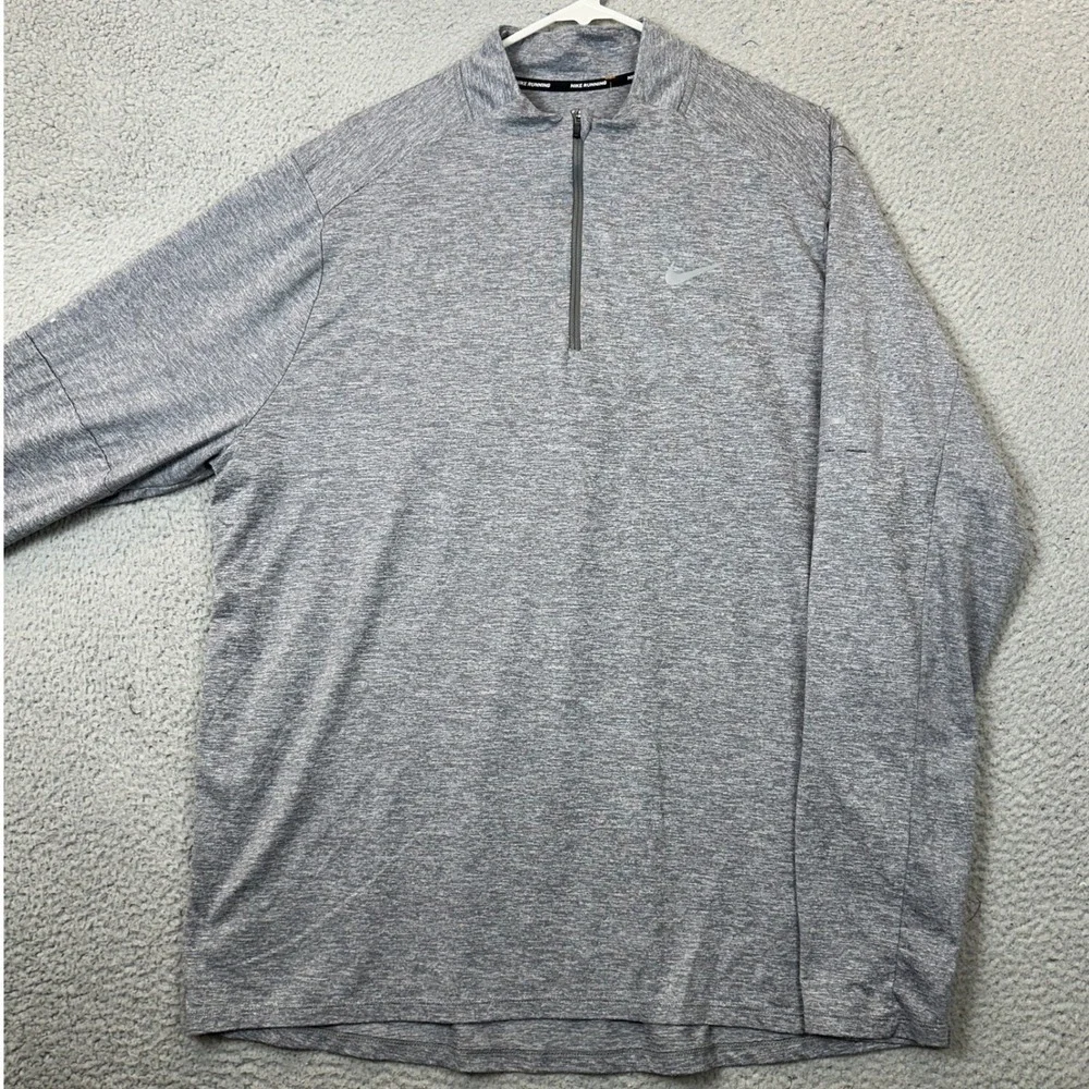 Nike Running Shirt Mens XL Dri-FIT Grey Salt Pepper Quarter Zip Pullover Stretch